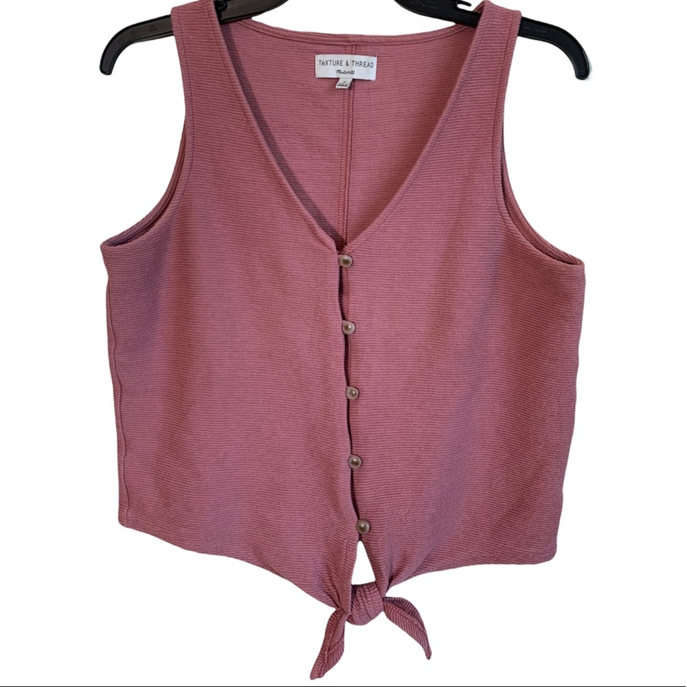 Madewell Texture & Thread Button-Front Tie Tank Top Size Medium Mauve Cropped